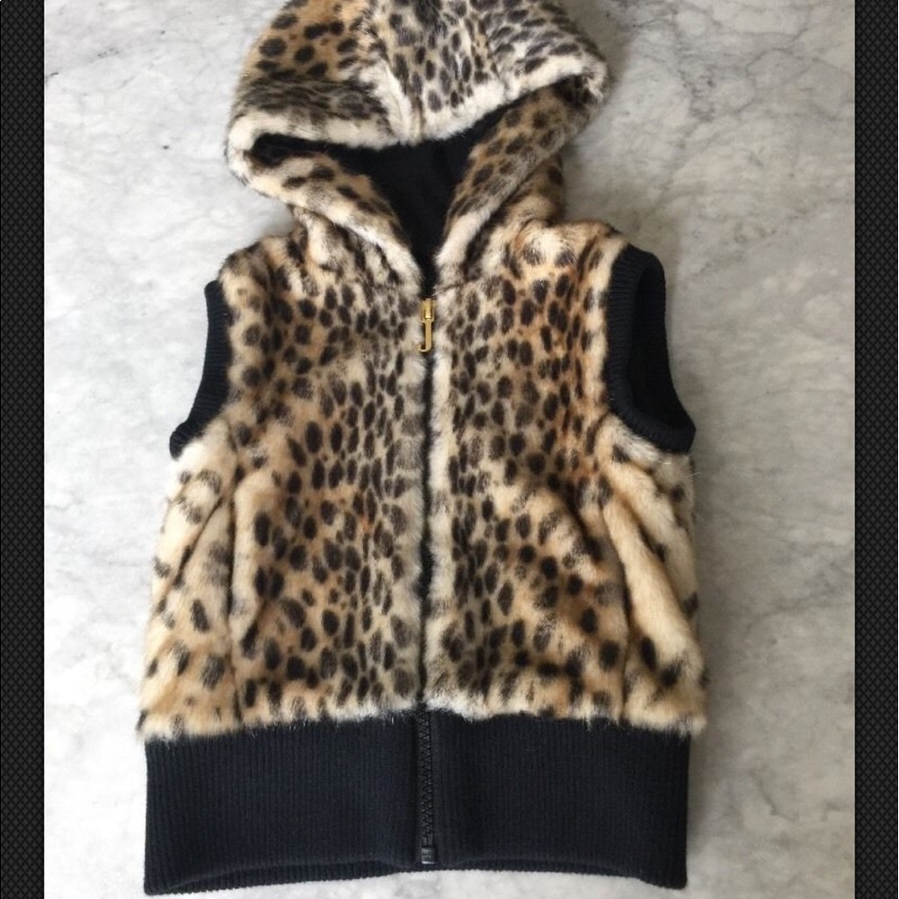 JUICY COUTURE VEST LEOPARD FUR Hoodie Size 6 NEW